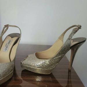 JIMMY CHOO Glitter NOVA Slingback Heels Shoes Size 38 - $695